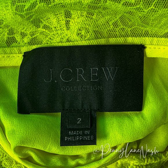 J Crew Neon Green Highlighter Yellow Applique Lace Shift Dress - Picture 9 of 13